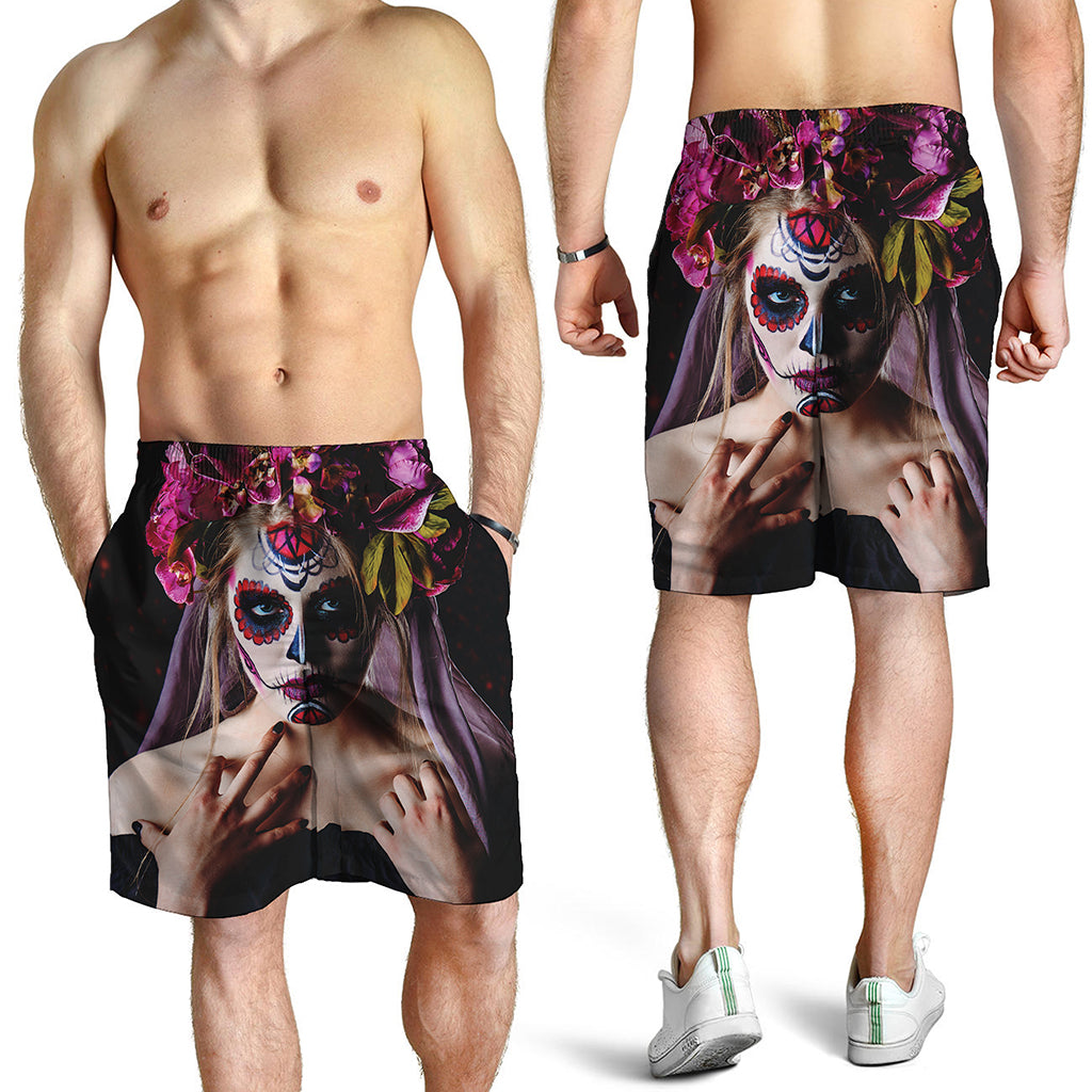 Calavera Girl Day of The Dead Print Men's Shorts