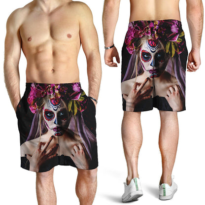 Calavera Girl Day of The Dead Print Men's Shorts