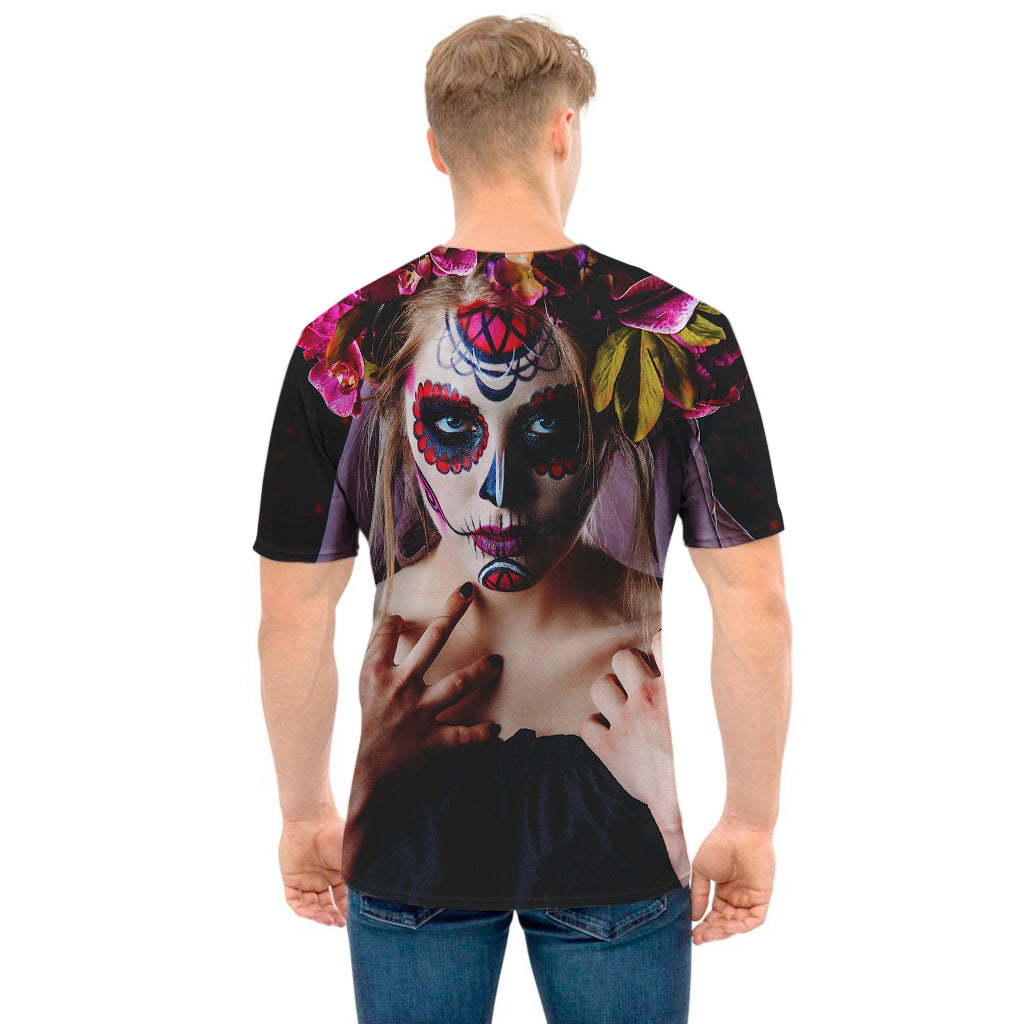 Calavera Girl Day of The Dead Print Men's T-Shirt