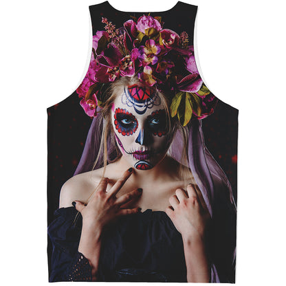 Calavera Girl Day of The Dead Print Men's Tank Top
