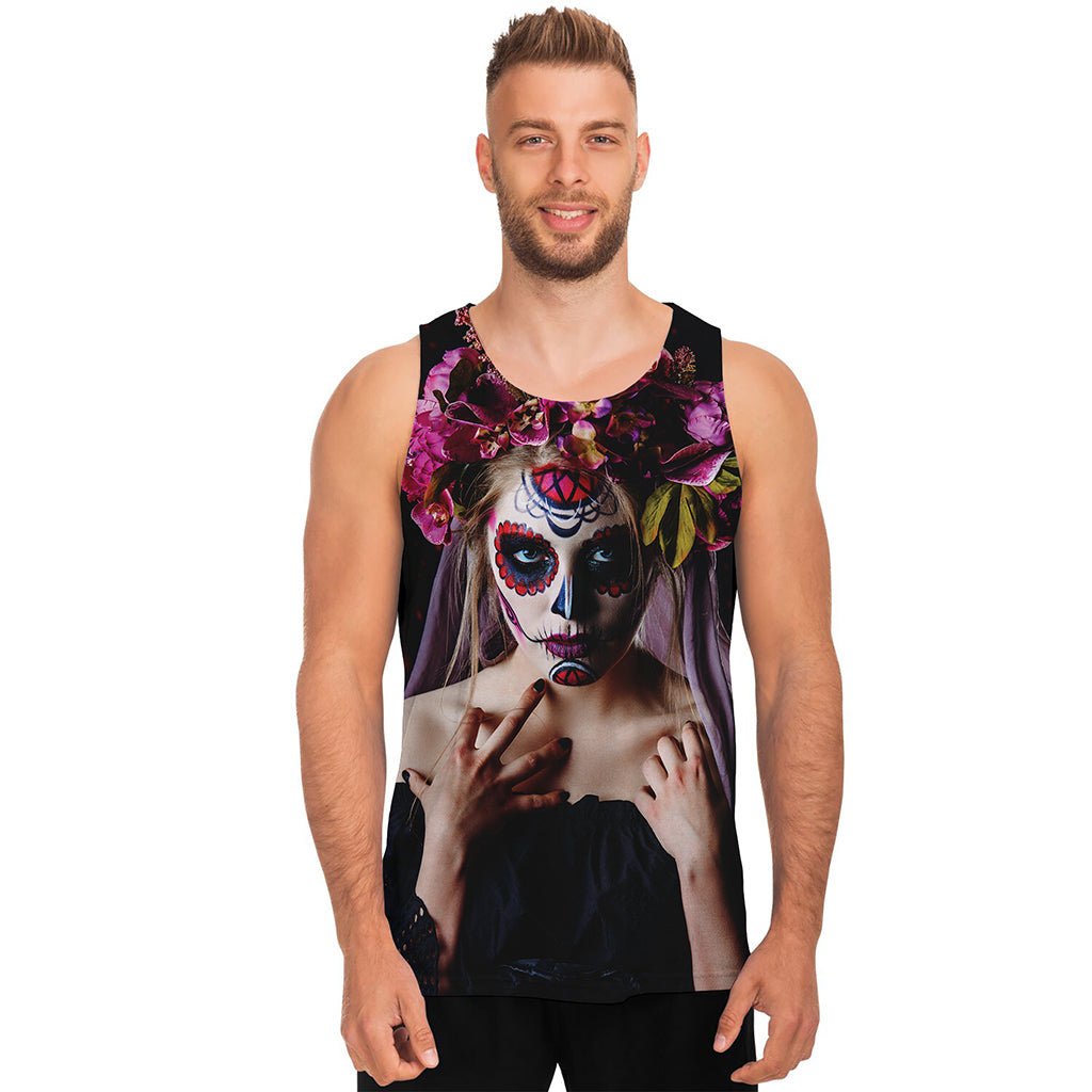 Calavera Girl Day of The Dead Print Men's Tank Top