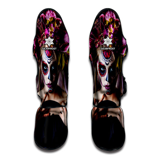 Calavera Girl Day of The Dead Print Muay Thai Shin Guard