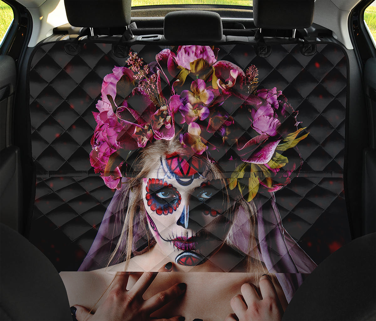 Calavera Girl Day of The Dead Print Pet Car Back Seat Cover
