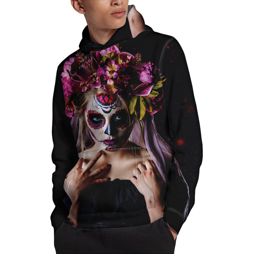 Calavera Girl Day of The Dead Print Pullover Hoodie