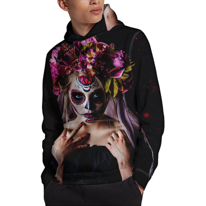 Calavera Girl Day of The Dead Print Pullover Hoodie