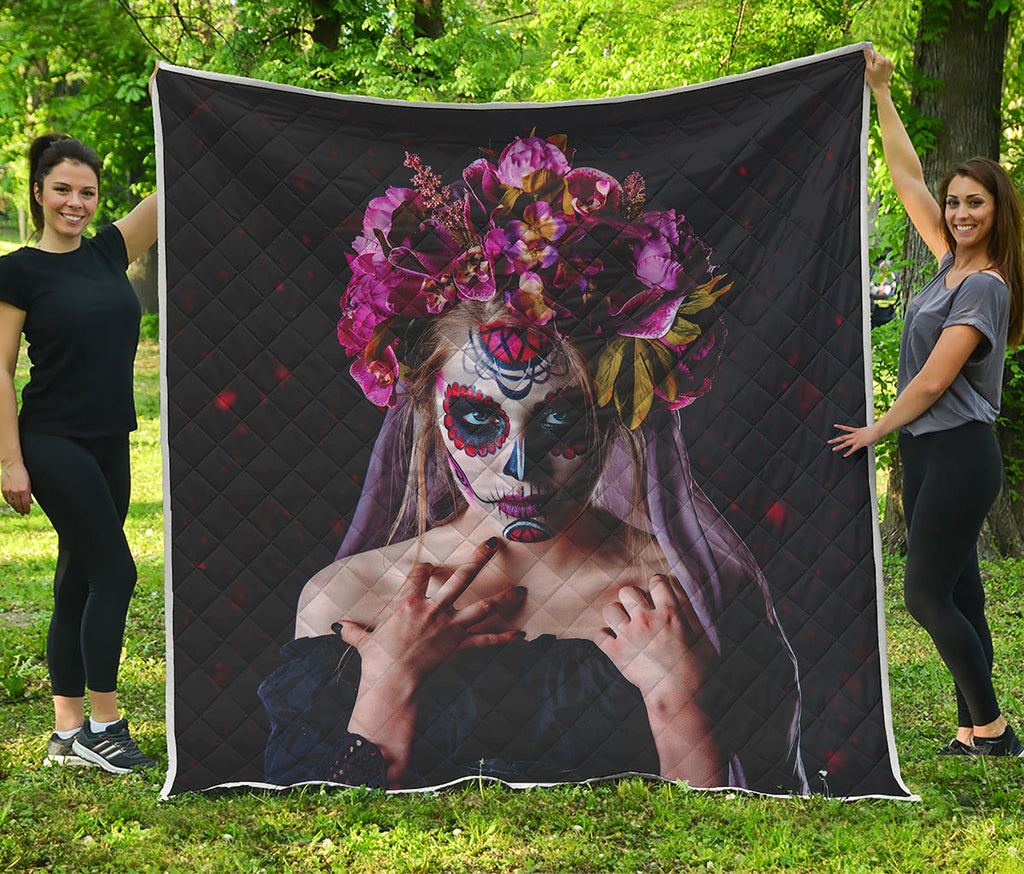 Calavera Girl Day of The Dead Print Quilt