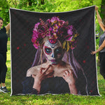 Calavera Girl Day of The Dead Print Quilt