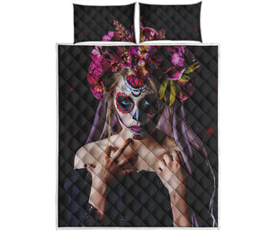 Calavera Girl Day of The Dead Print Quilt Bed Set