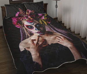 Calavera Girl Day of The Dead Print Quilt Bed Set