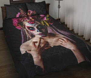 Calavera Girl Day of The Dead Print Quilt Bed Set