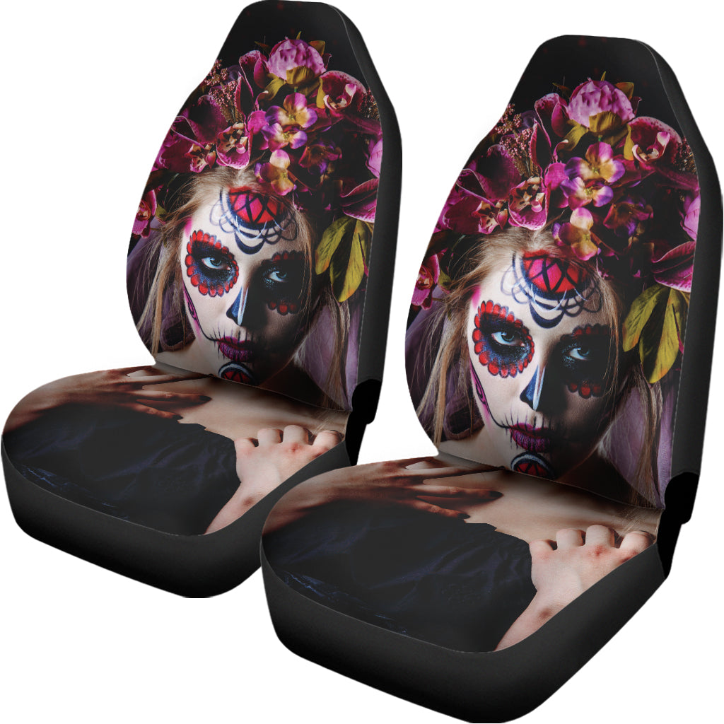 Calavera Girl Day of The Dead Print Universal Fit Car Seat Covers