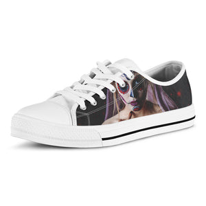 Calavera Girl Day of The Dead Print White Low Top Shoes