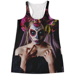 Calavera Girl Day of The Dead Print Women's Racerback Tank Top