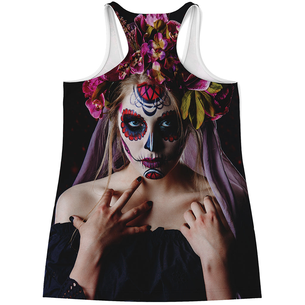 Calavera Girl Day of The Dead Print Women's Racerback Tank Top