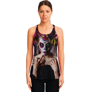 Calavera Girl Day of The Dead Print Women's Racerback Tank Top