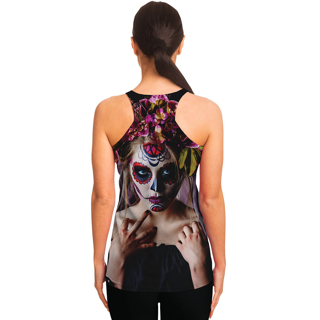 Calavera Girl Day of The Dead Print Women's Racerback Tank Top