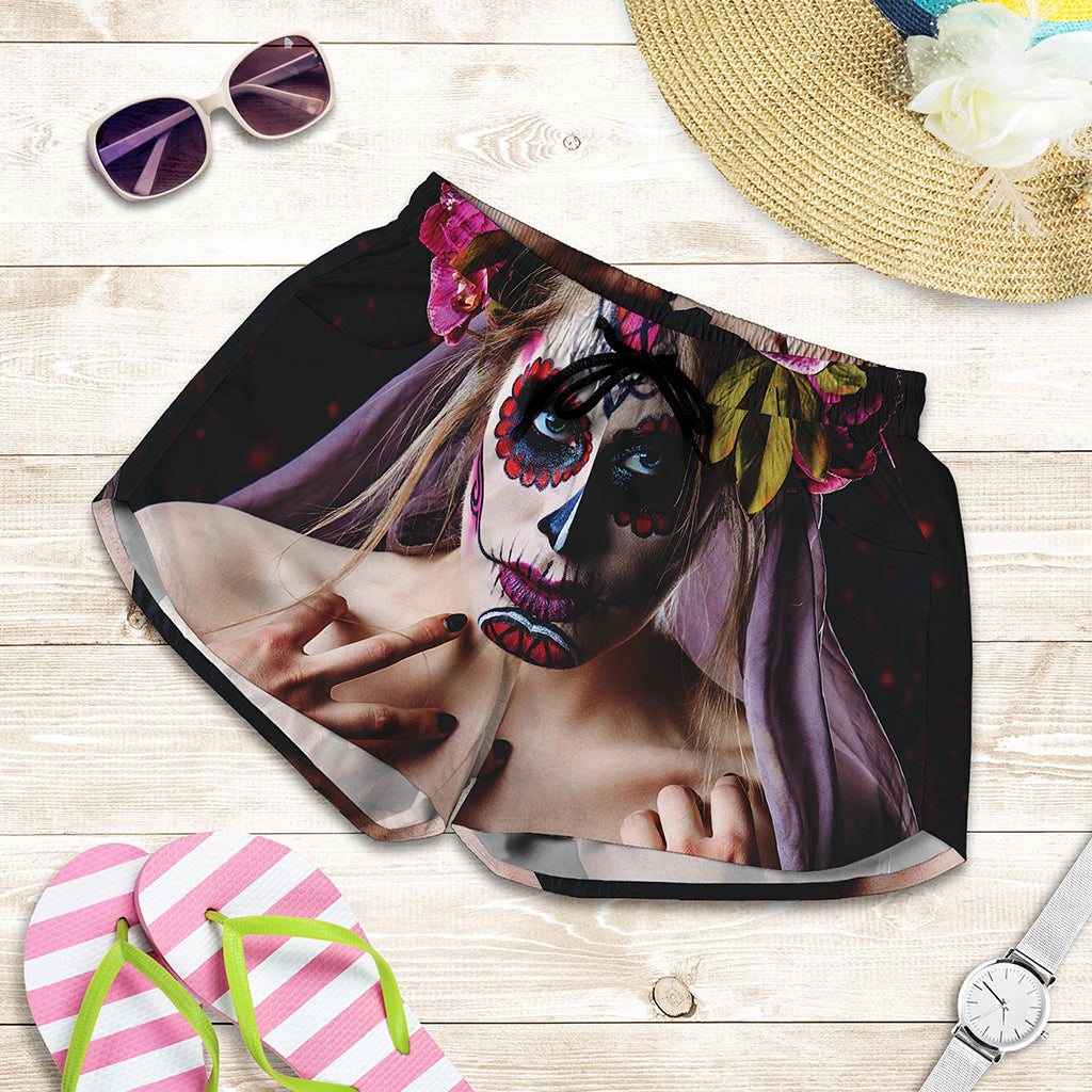 Calavera Girl Day of The Dead Print Women's Shorts