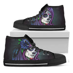 Calavera Girl Dia De Los Muertos Print Black High Top Shoes