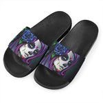 Calavera Girl Dia De Los Muertos Print Black Slide Sandals