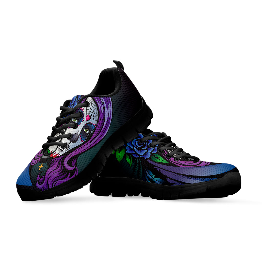 Calavera Girl Dia De Los Muertos Print Black Sneakers