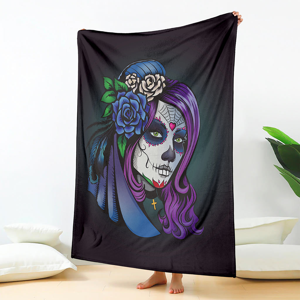 Calavera Girl Dia De Los Muertos Print Blanket