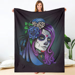 Calavera Girl Dia De Los Muertos Print Blanket