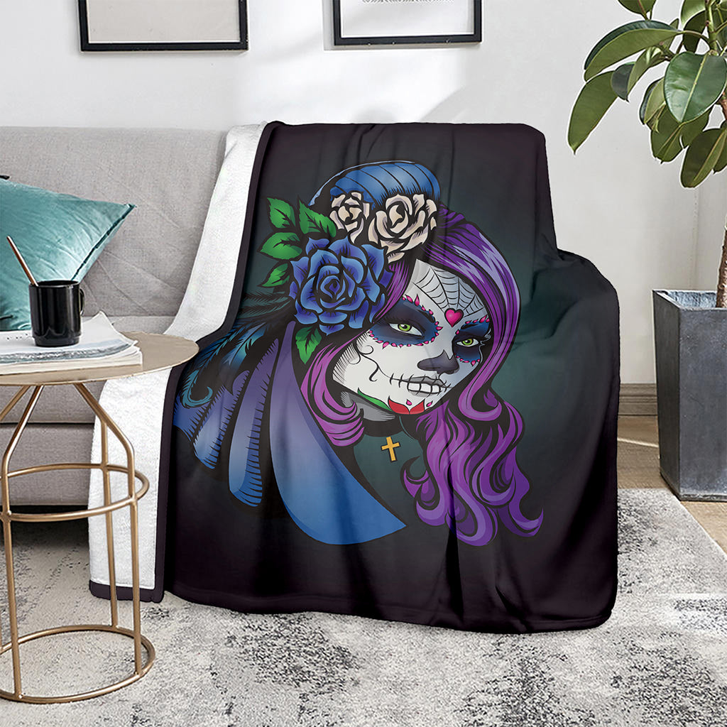 Calavera Girl Dia De Los Muertos Print Blanket