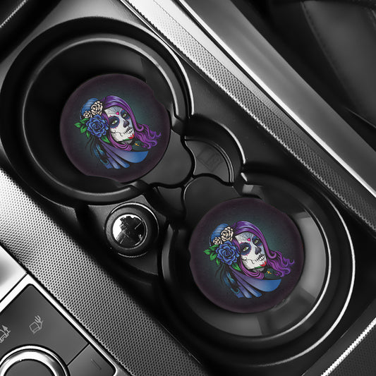 Calavera Girl Dia De Los Muertos Print Car Coasters