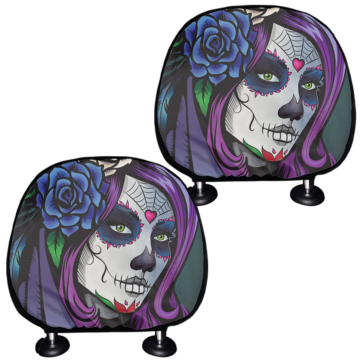 Calavera Girl Dia De Los Muertos Print Car Headrest Covers