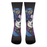 Calavera Girl Dia De Los Muertos Print Crew Socks