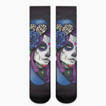 Calavera Girl Dia De Los Muertos Print Crew Socks