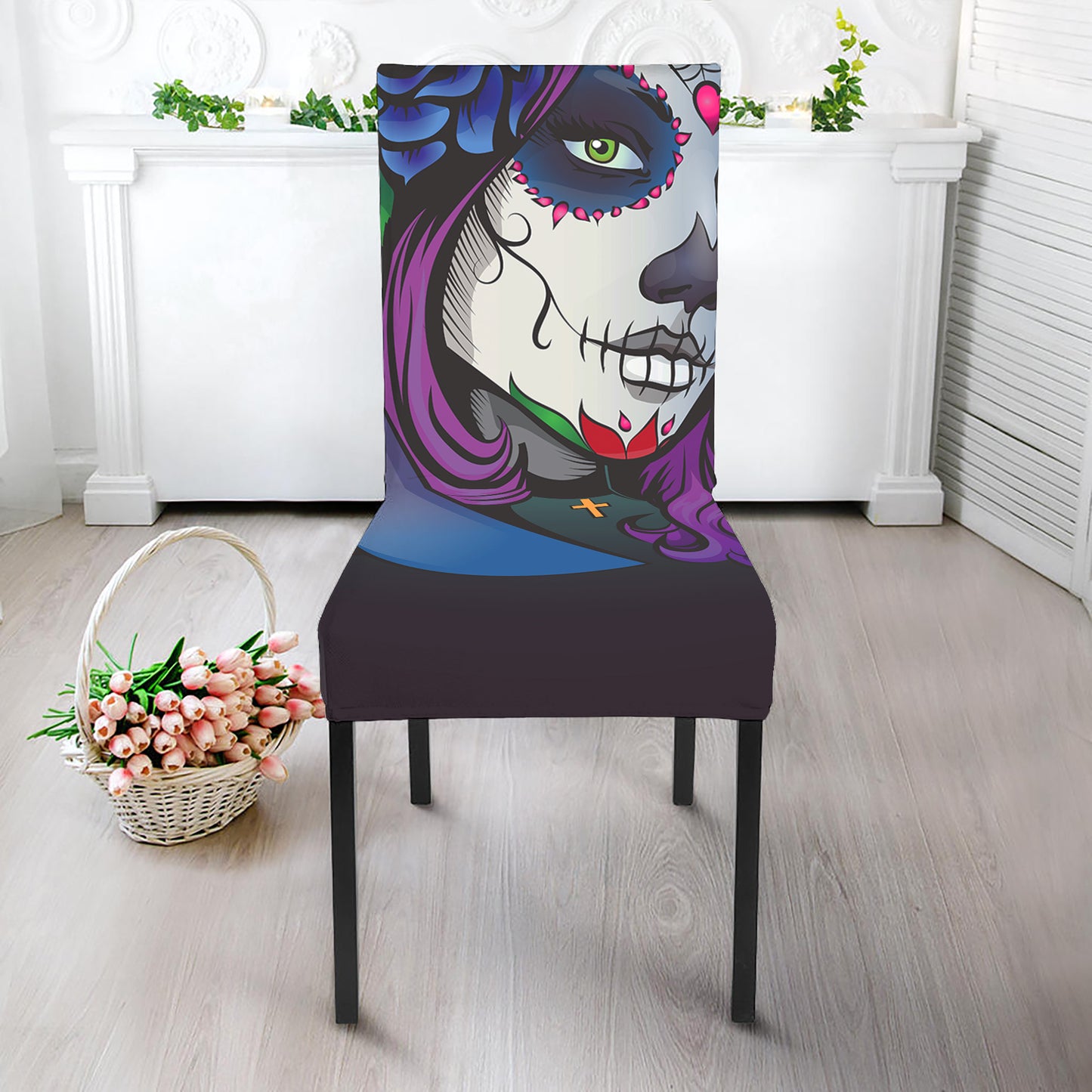 Calavera Girl Dia De Los Muertos Print Dining Chair Slipcover