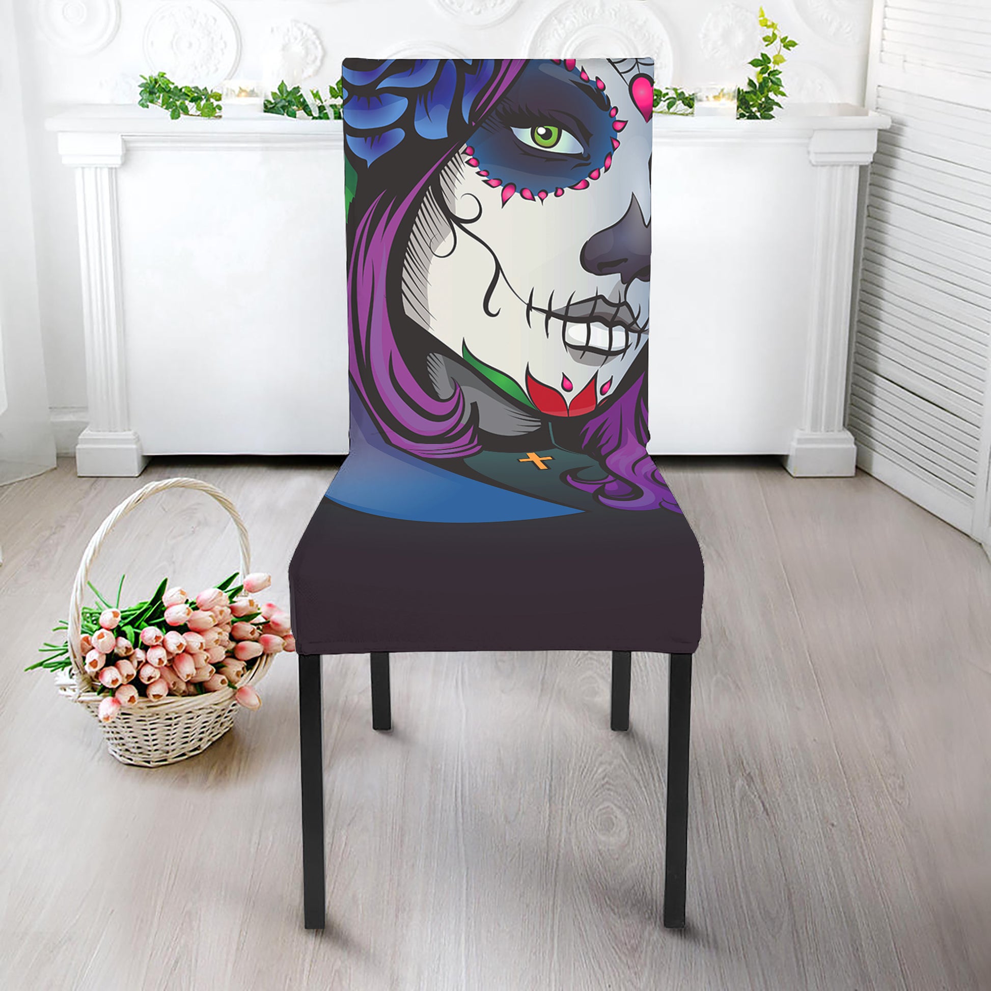 Calavera Girl Dia De Los Muertos Print Dining Chair Slipcover