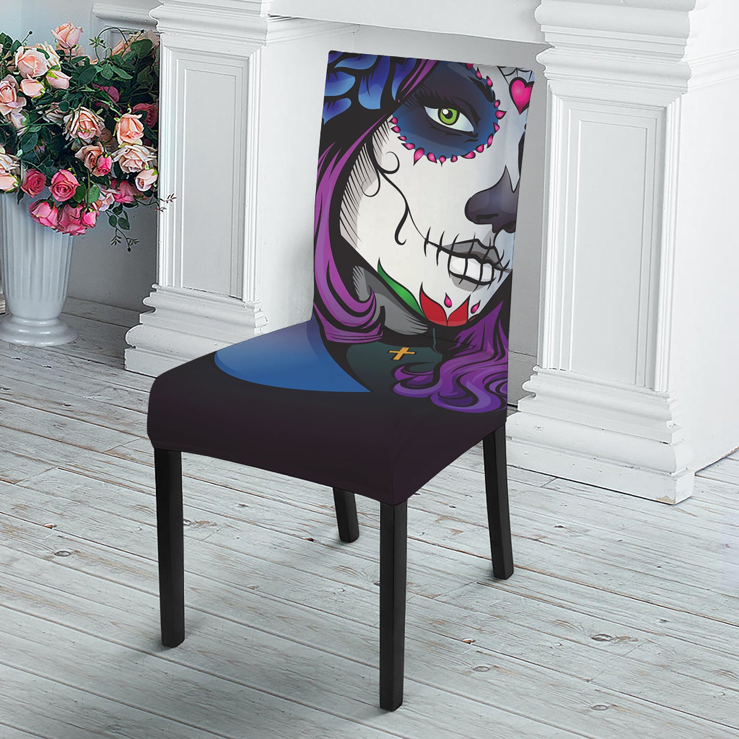 Calavera Girl Dia De Los Muertos Print Dining Chair Slipcover