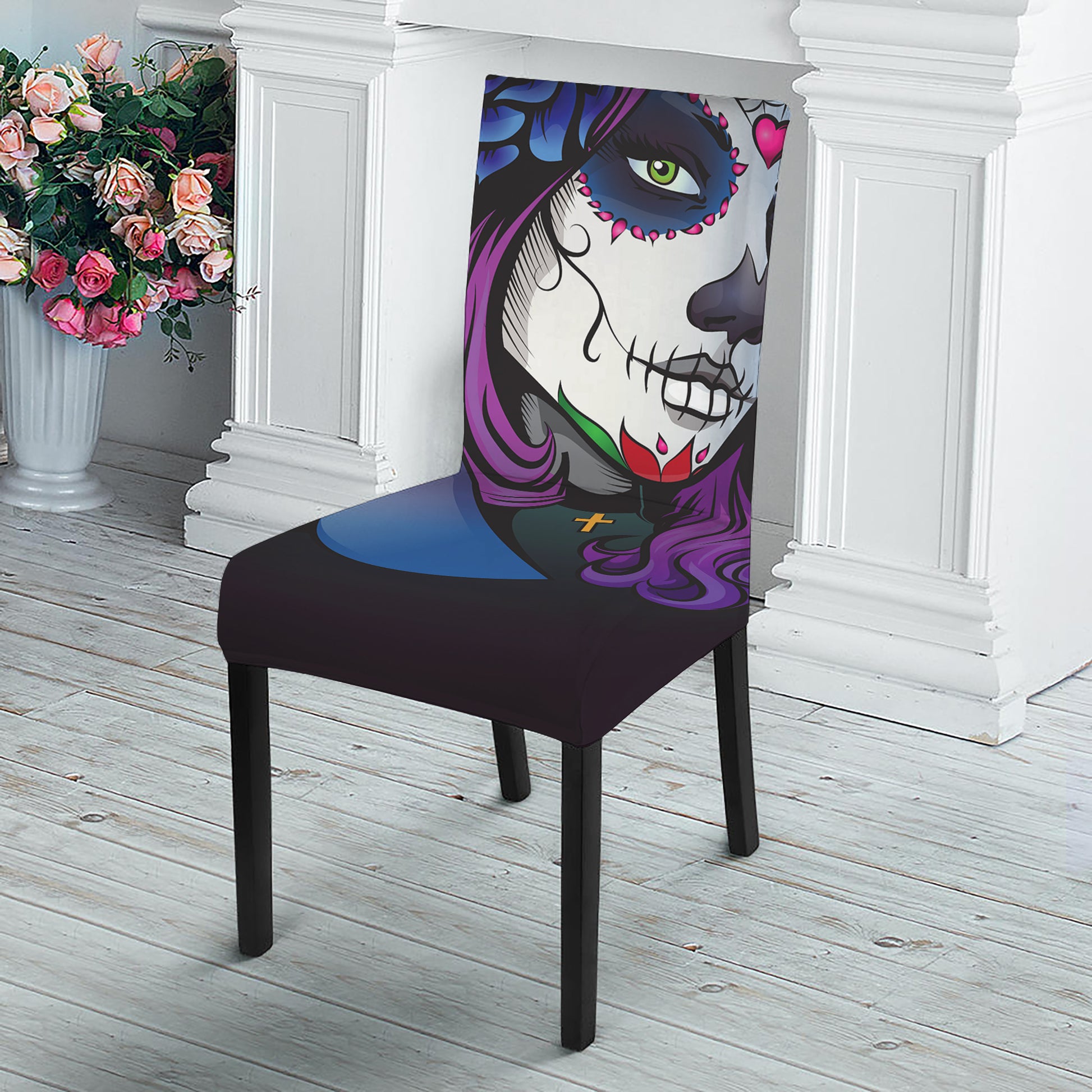 Calavera Girl Dia De Los Muertos Print Dining Chair Slipcover