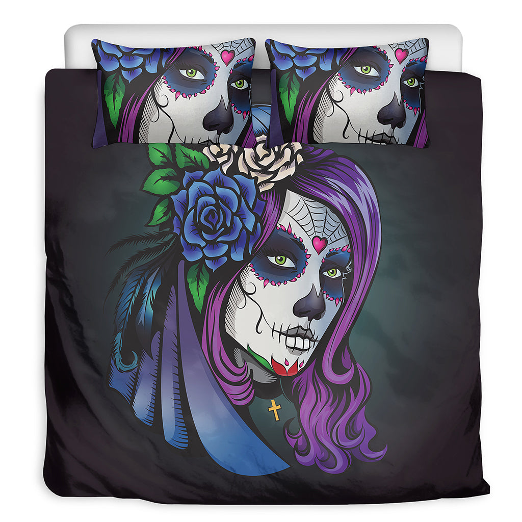Calavera Girl Dia De Los Muertos Print Duvet Cover Bedding Set