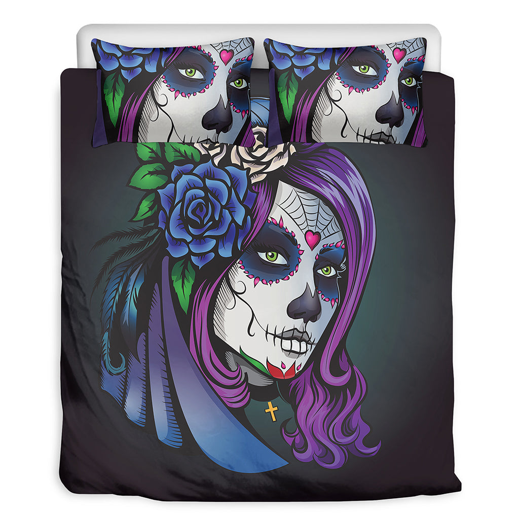 Calavera Girl Dia De Los Muertos Print Duvet Cover Bedding Set