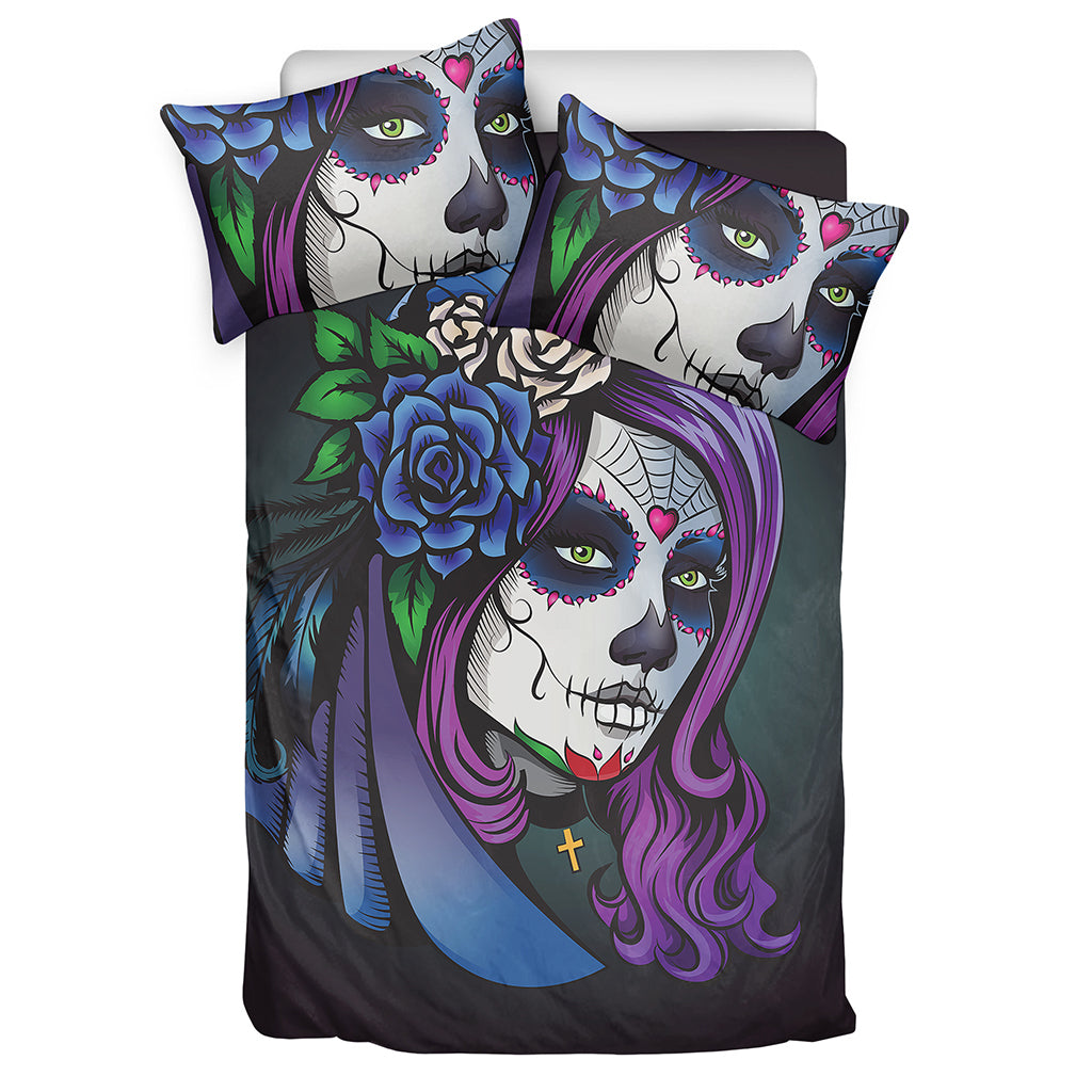 Calavera Girl Dia De Los Muertos Print Duvet Cover Bedding Set