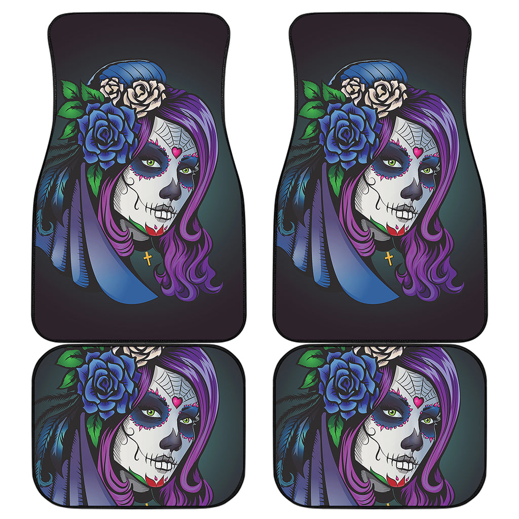 Calavera Girl Dia De Los Muertos Print Front and Back Car Floor Mats