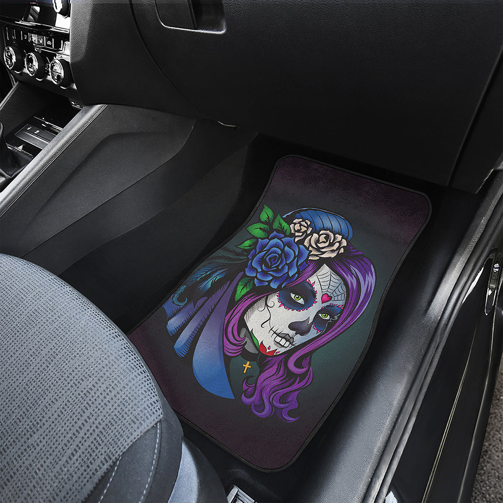Calavera Girl Dia De Los Muertos Print Front and Back Car Floor Mats