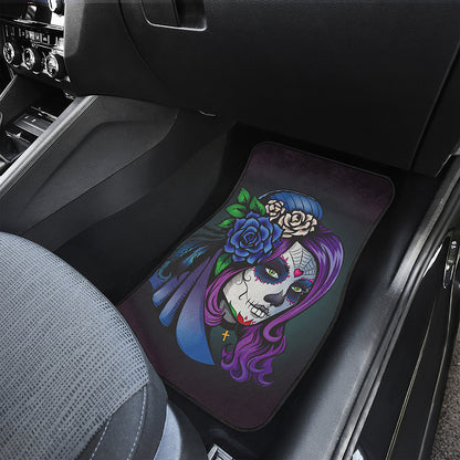 Calavera Girl Dia De Los Muertos Print Front and Back Car Floor Mats