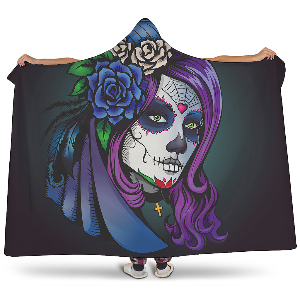 Calavera Girl Dia De Los Muertos Print Hooded Blanket