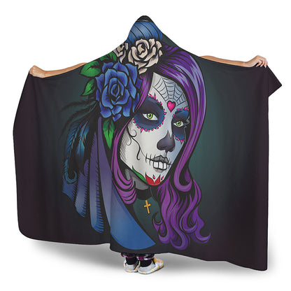 Calavera Girl Dia De Los Muertos Print Hooded Blanket