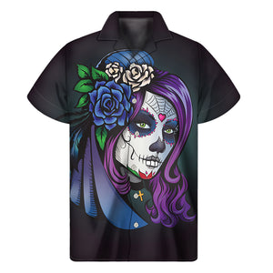 Calavera Girl Dia De Los Muertos Print Men's Short Sleeve Shirt