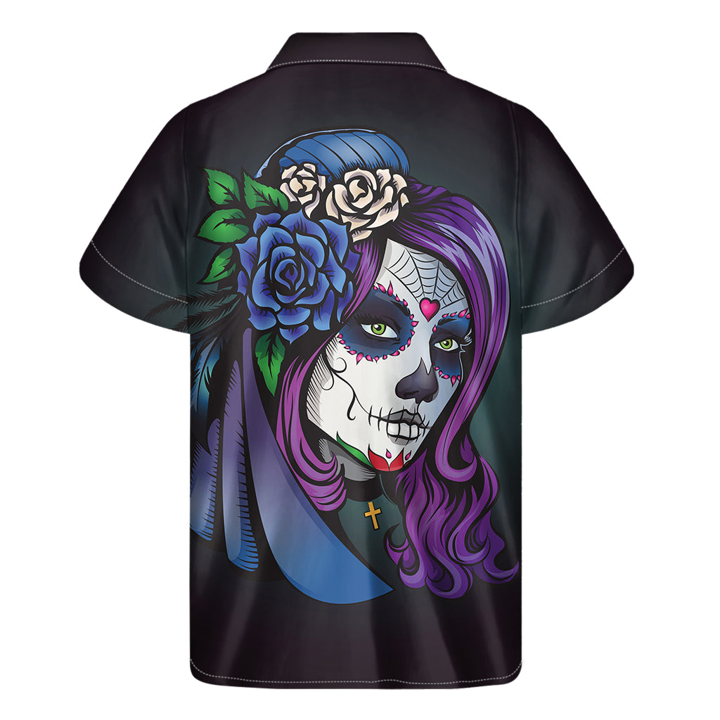 Calavera Girl Dia De Los Muertos Print Men's Short Sleeve Shirt