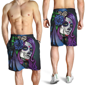 Calavera Girl Dia De Los Muertos Print Men's Shorts