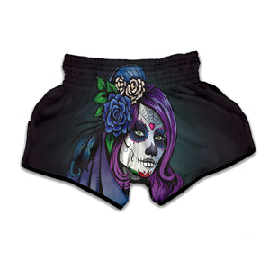 Calavera Girl Dia De Los Muertos Print Muay Thai Boxing Shorts