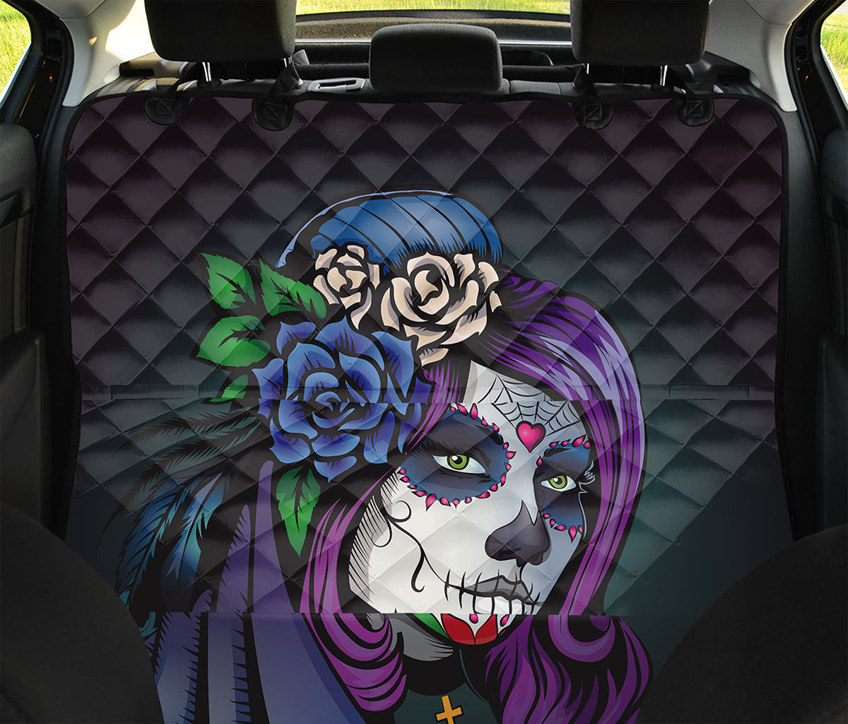 Calavera Girl Dia De Los Muertos Print Pet Car Back Seat Cover