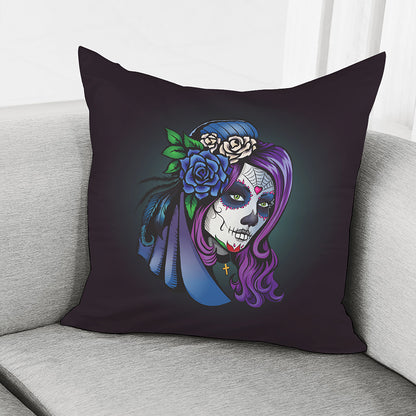 Calavera Girl Dia De Los Muertos Print Pillow Cover