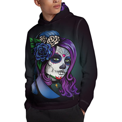 Calavera Girl Dia De Los Muertos Print Pullover Hoodie